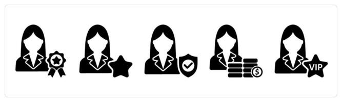 Set of 5 business icons as premium member, star employee, employee security vector