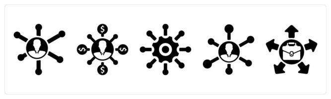 Set of 5 business icons as business connectivity, affiliate marketing, support network vector