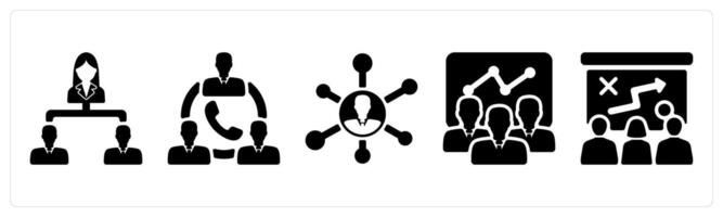 Set of 5 business icons as business hierarchy, team communication, business network vector