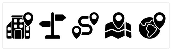 Set of 5 business icons as office location, direction sign, destination vector
