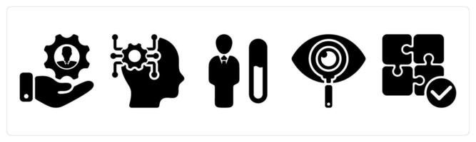 Set of 5 business icons as human resource management, intellectual thinking, performance level vector
