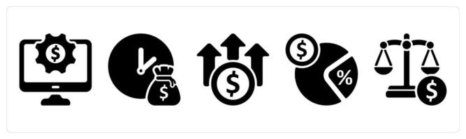 Set of 5 business icons as money making, time is money, high cost vector