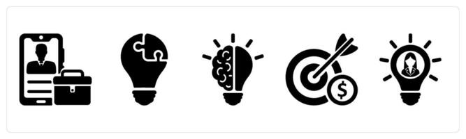 Set of 5 business icons as mobile business app, creative solution, smart idea vector