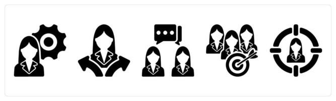 Set of 5 business icons as business specialist, confusion in decision making, conversation vector