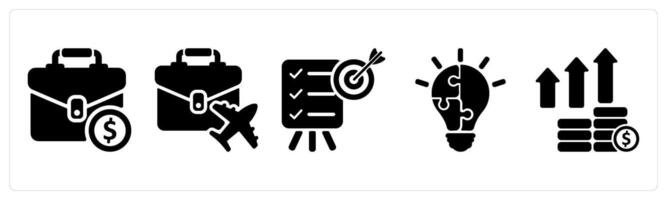 Set of 5 business icons as work, business travel, objective vector