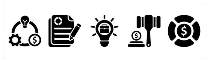 Set of 5 business icons as business model, business report, business idea vector