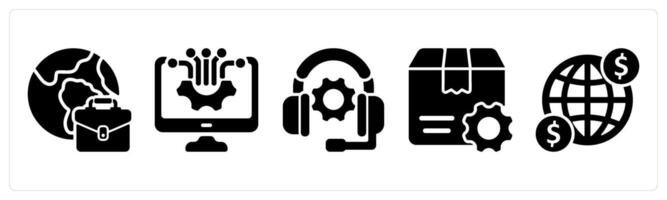 Set of 5 business icons as international business, computer technology, technical support vector