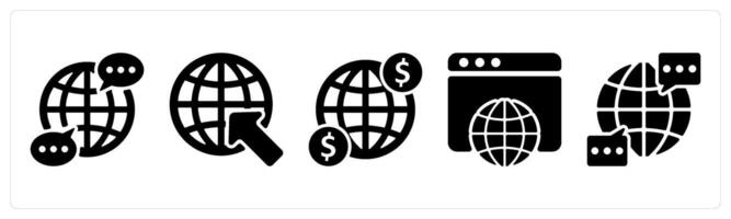 Set of 5 business icons as global communication, internet browser, income vector