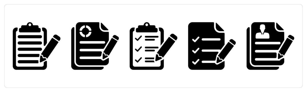Set of 5 business icons as writing, business report, testing sheet vector