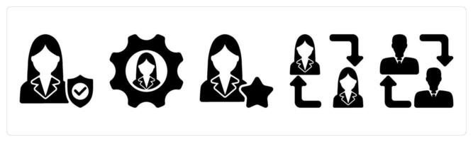 Set of 5 business icons as employee security, employee management, star employee vector