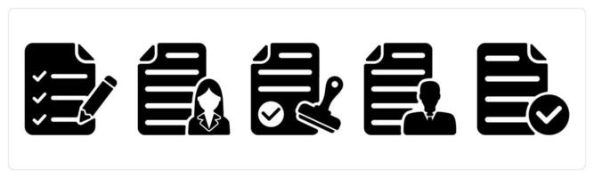 Set of 5 business icons as checklist, employee details, approval vector