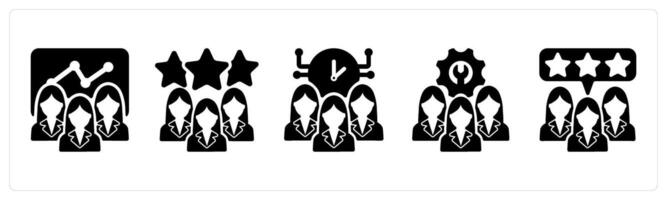 Set of 5 business icons as efficient team, expert team, time management vector