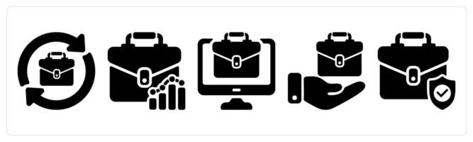 Set of 5 business icons as job change, business analysis, online business vector