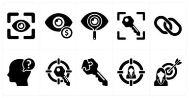 Set of 10 business icons as vision, financial vision, exploration, target key vector