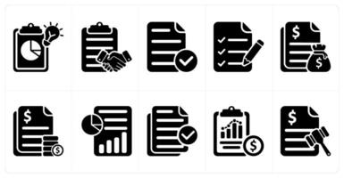 Set of 10 business icons as creative report, agreement, verified file vector