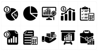 Set of 10 business icons as tax rate, pie chart, analysis vector