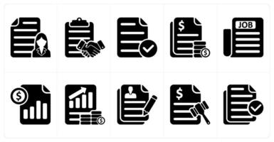 Set of 10 business icons as employee details, agreement, verified file vector