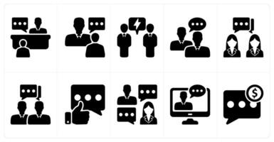 Set of 10 business icons as interview, business talk, negotiation vector
