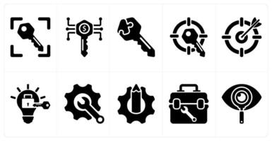 Set of 10 business icons as target key, business key, solution key vector