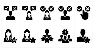 Set of 10 business icons as decision, decision making confusion, vip user vector