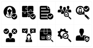 Set of 10 business icons as account approved, solution plan, verified file vector