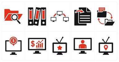 Set of ten 10 mix icons as search folder, files, data transfer vector