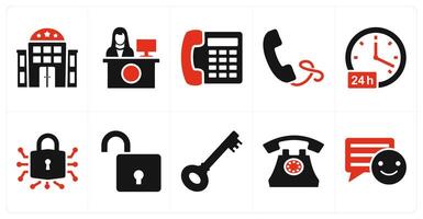 Set of ten 10 mix icons as hotel, receptionist, telephone vector
