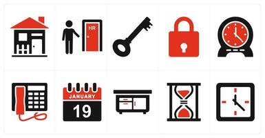 Set of ten 10 mix icons as real estate, human resource, key vector