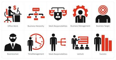 Set of ten 10 mix icons as office work, business hierarchy, work responsibilities vector