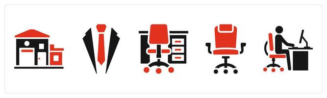 Set of 5 mix icons in red color as office, business suite, office table vector