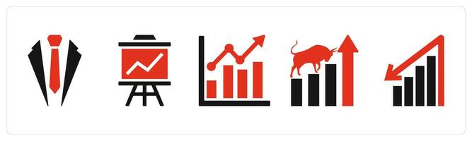 Set of 5 mix icons in red color as business suite, business presentation, business increase vector