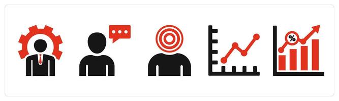 Set of 5 mix icons in red color as business management, business conversation, business target vector
