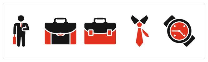 Set of 5 mix icons in red color as businessman, briefcase, portfolio vector