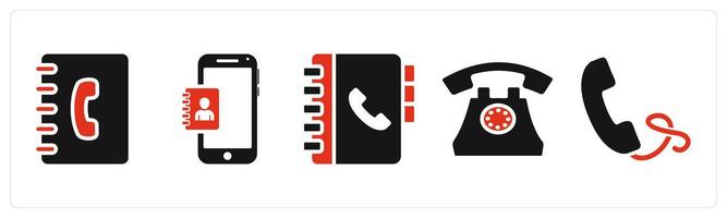 Set of 5 mix icons in red color as business contacts, mobile contacts, contacts book vector