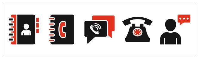 Set of 5 mix icons in red color as contact book, business contacts, calling vector