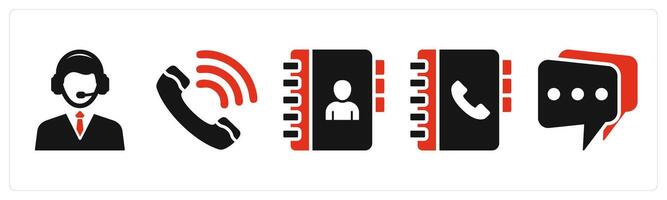 Set of 5 mix icons in red color as customer support, calling, contact book vector