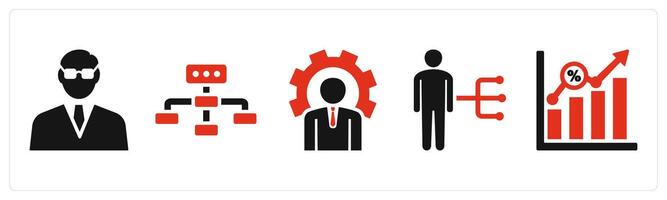Set of 5 mix icons in red color as businessman, business hierarchy, business management vector