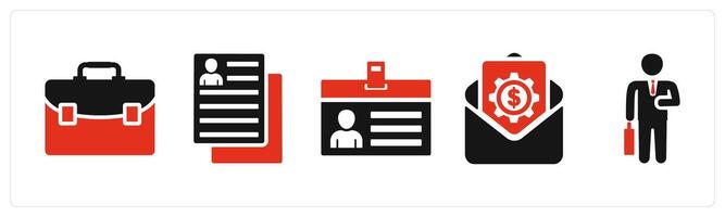 Set of 5 mix icons in red color as portfolio, user details, id card vector