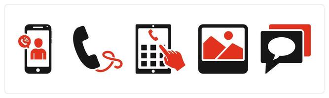 Set of 5 mix icons in red color as mobile calling, calling, contacts vector