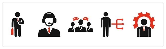 Set of 5 mix icons in red color as businessman, customer support, business conversation vector