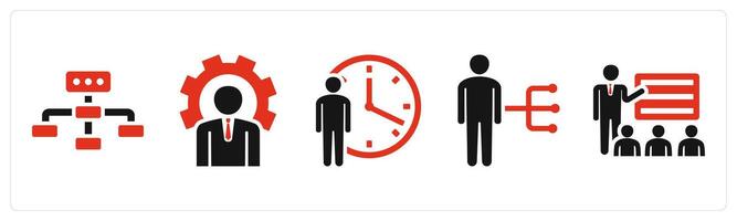 Set of 5 mix icons in red color as business hierarchy, business management vector