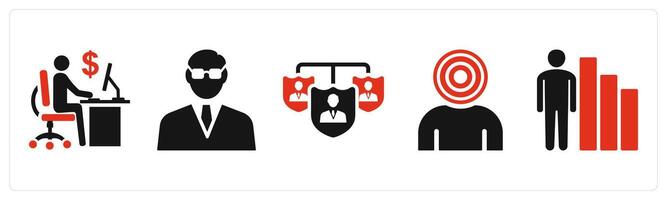 Set of 5 mix icons in red color as office work, businessman, work responsibilities vector