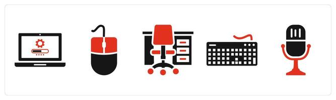 Set of 5 mix icons in red color as password login, mouse, office table vector
