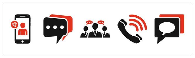 Set of 5 mix icons in red color as mobile calling, message, business conversation vector