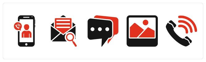 Set of 5 mix icons in red color as mobile calling, search mail, message vector