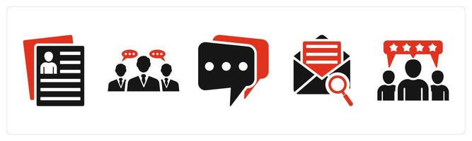 Set of 5 mix icons in red color as user details, business conversation, message vector
