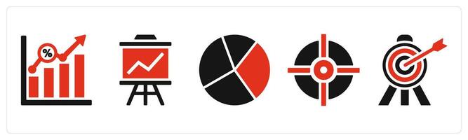 Set of 5 mix icons in red color as business growth, board presentation, pie chart vector