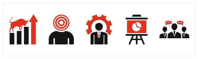 Set of 5 mix icons in red color as business growth, business target, business management vector