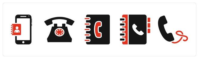 Set of 5 mix icons in red color as mobile contacts, landline, business contacts vector