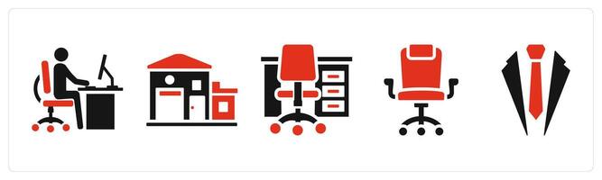 Set of 5 mix icons in red color as office work, office, office table vector